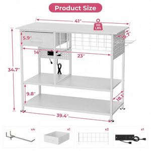 English Elm Large Metal Sublimation Workstation Cart with Charging Station Vinyl Roll Storage Drawer W3190P528352