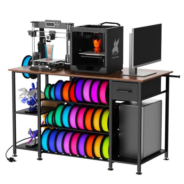 English Elm Large 3D Printer Workstation with Filament Storage Drawer and Built-In Charging Hub W3190P536695