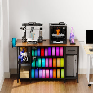 English Elm Large 3D Printer Workstation with Filament Storage Drawer and Built-In Charging Hub W3190P536695