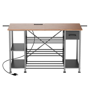 English Elm Large 3D Printer Workstation with Filament Storage Drawer and Built-In Charging Hub W3190P536695