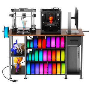 English Elm Large 3D Printer Workstation with Filament Storage Drawer and Built-In Charging Hub W3190P536695
