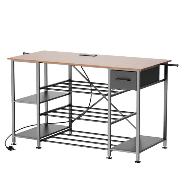 English Elm Large 3D Printer Workstation with Filament Storage Drawer and Built-In Charging Hub W3190P536695