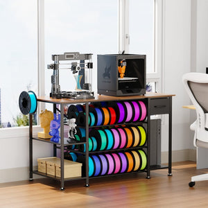 English Elm Large 3D Printer Workstation with Filament Storage Drawer and Built-In Charging Hub W3190P536695