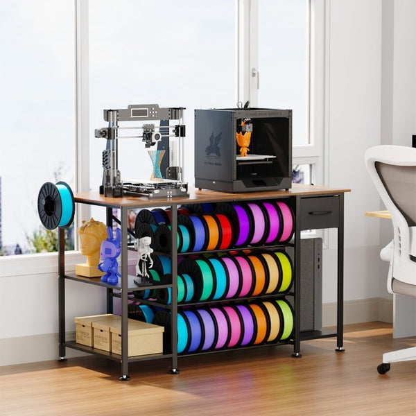 English Elm Large 3D Printer Workstation with Filament Storage Drawer and Built-In Charging Hub W3190P536695