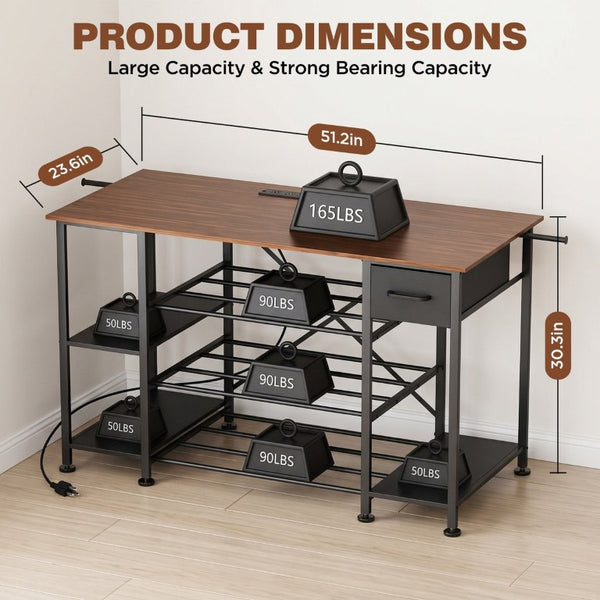 English Elm Large 3D Printer Workstation with Filament Storage Drawer and Built-In Charging Hub W3190P536695