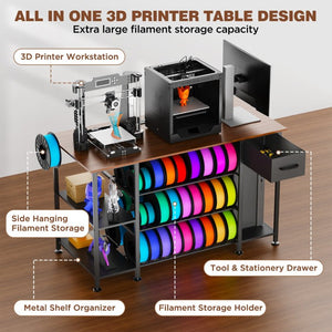 English Elm Large 3D Printer Workstation with Filament Storage Drawer and Built-In Charging Hub W3190P536695