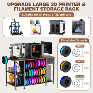 English Elm Large 3D Printer Workstation with Filament Storage Drawer and Built-In Charging Hub W3190P536695