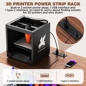 English Elm Large 3D Printer Workstation with Filament Storage Drawer and Built-In Charging Hub W3190P536695