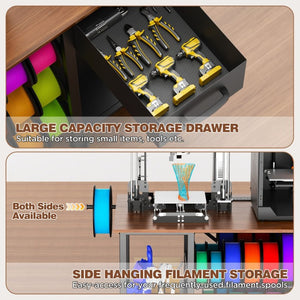 English Elm Large 3D Printer Workstation with Filament Storage Drawer and Built-In Charging Hub W3190P536695