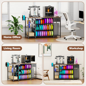 English Elm Large 3D Printer Workstation with Filament Storage Drawer and Built-In Charging Hub W3190P536695