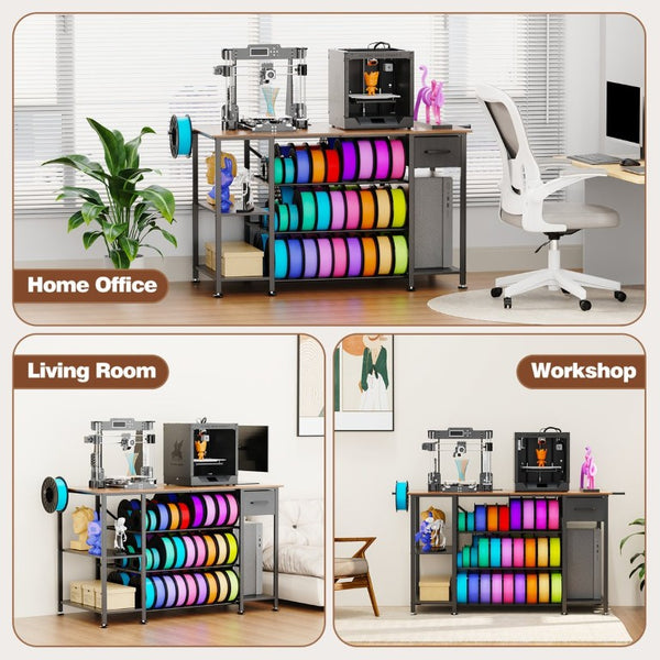 English Elm Large 3D Printer Workstation with Filament Storage Drawer and Built-In Charging Hub W3190P536695