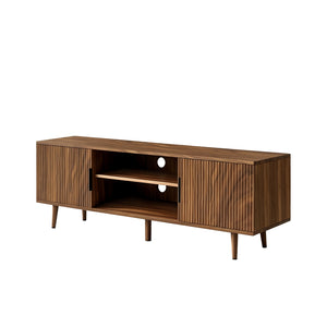 English Elm Fluted Walnut Tv Stand Mid Century Modern Console with Open Shelving for Living Room W3204P469395
