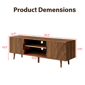 English Elm Fluted Walnut Tv Stand Mid Century Modern Console with Open Shelving for Living Room W3204P469395