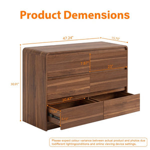 English Elm 6 Drawer Modern Dresser Walnut Finish Smooth Countertop Concealed Handles Bedroom Storage W3204P470639