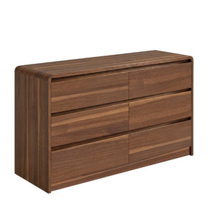 English Elm 6 Drawer Modern Dresser Walnut Finish Smooth Countertop Concealed Handles Bedroom Storage W3204P470639