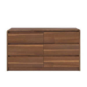 English Elm 6 Drawer Modern Dresser Walnut Finish Smooth Countertop Concealed Handles Bedroom Storage W3204P470639