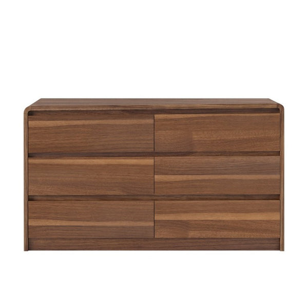English Elm 6 Drawer Modern Dresser Walnut Finish Smooth Countertop Concealed Handles Bedroom Storage W3204P470639