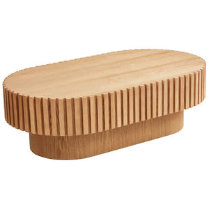 English Elm Oval Fluted Wood Coffee Table Mid Century Pedestal Base for Living Room or Apartment W3204P476731