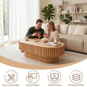 English Elm Oval Fluted Wood Coffee Table Mid Century Pedestal Base for Living Room or Apartment W3204P476731