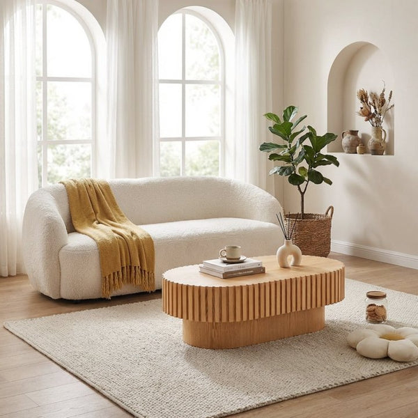English Elm Oval Fluted Wood Coffee Table Mid Century Pedestal Base for Living Room or Apartment W3204P476731
