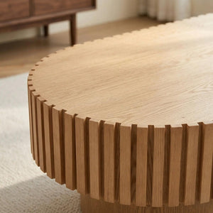 English Elm Oval Fluted Wood Coffee Table Mid Century Pedestal Base for Living Room or Apartment W3204P476731
