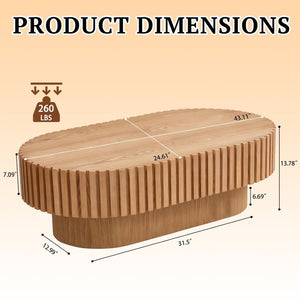 English Elm Oval Fluted Wood Coffee Table Mid Century Pedestal Base for Living Room or Apartment W3204P476731
