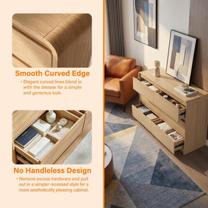 English Elm 6 Drawer Wood Dresser with Concealed Handles Rounded Corners and Spacious Flat Top W3204P484603