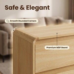 English Elm 6 Drawer Wood Dresser with Concealed Handles Rounded Corners and Spacious Flat Top W3204P484603