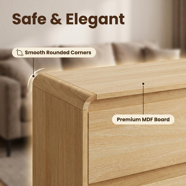 English Elm 6 Drawer Wood Dresser with Concealed Handles Rounded Corners and Spacious Flat Top W3204P484603