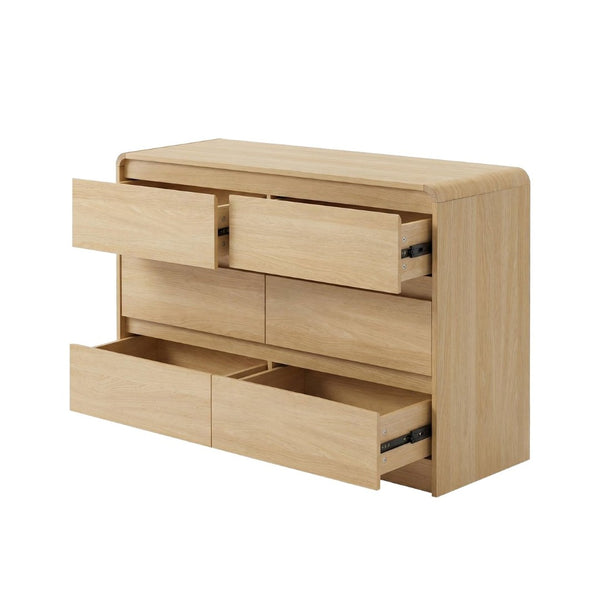 English Elm 6 Drawer Wood Dresser with Concealed Handles Rounded Corners and Spacious Flat Top W3204P484603