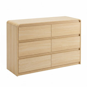 English Elm 6 Drawer Wood Dresser with Concealed Handles Rounded Corners and Spacious Flat Top W3204P484603