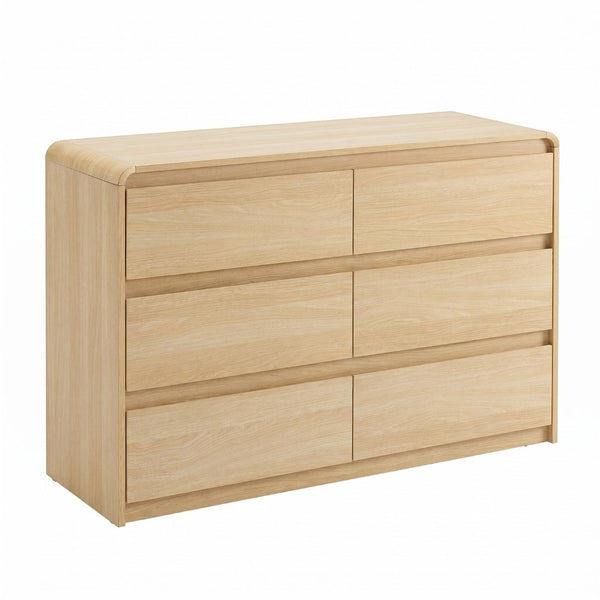 English Elm 6 Drawer Wood Dresser with Concealed Handles Rounded Corners and Spacious Flat Top W3204P484603