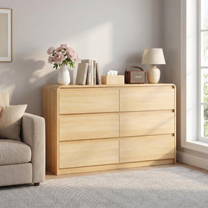 English Elm 6 Drawer Wood Dresser with Concealed Handles Rounded Corners and Spacious Flat Top W3204P484603