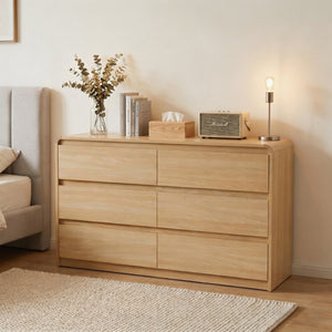 English Elm 6 Drawer Wood Dresser with Concealed Handles Rounded Corners and Spacious Flat Top W3204P484603