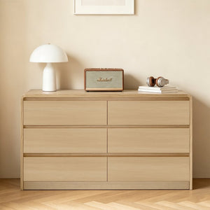 English Elm 6 Drawer Wood Dresser with Concealed Handles Rounded Corners and Spacious Flat Top W3204P484603