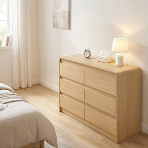 English Elm 6 Drawer Wood Dresser with Concealed Handles Rounded Corners and Spacious Flat Top W3204P484603