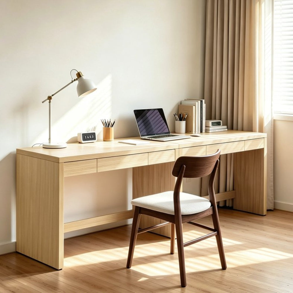English Elm 47 Inch Farmhouse Writing Desk with Drawer Reinforced Build for Home Office Bedroom W3204P489040