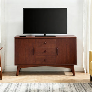 English Elm 47.3 Inch Mid Century Modern Walnut Sideboard with Tapered Legs 3 Drawers 2 Doors W3204P489400