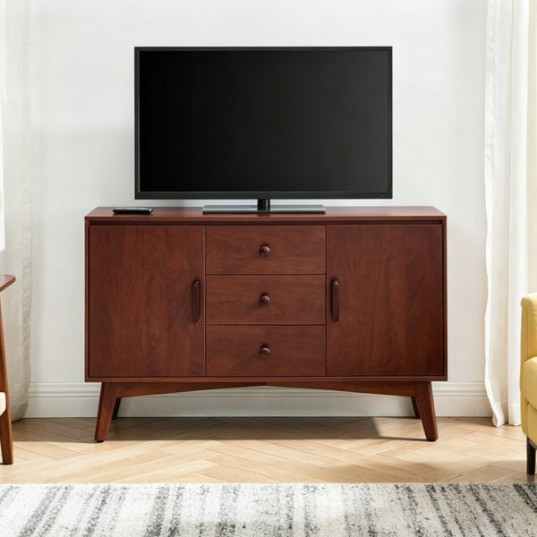 English Elm 47.3 Inch Mid Century Modern Walnut Sideboard with Tapered Legs 3 Drawers 2 Doors W3204P489400