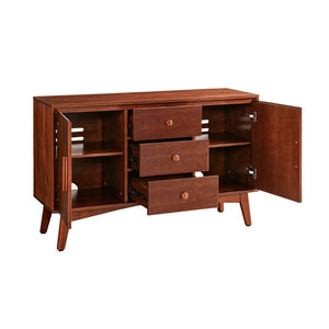English Elm 47.3 Inch Mid Century Modern Walnut Sideboard with Tapered Legs 3 Drawers 2 Doors W3204P489400