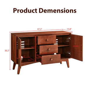 English Elm 47.3 Inch Mid Century Modern Walnut Sideboard with Tapered Legs 3 Drawers 2 Doors W3204P489400