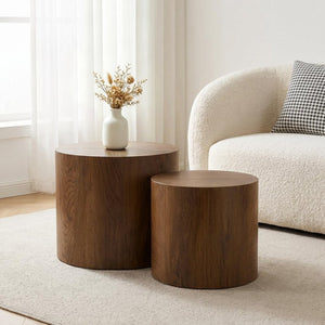 English Elm Nesting Coffee Tables Round Walnut Finish Mdf Set Assembly Free Modern Living Room Duo Walnut W3204P492523