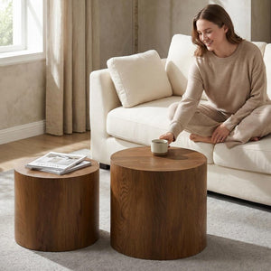 English Elm Nesting Coffee Tables Round Walnut Finish Mdf Set Assembly Free Modern Living Room Duo Walnut W3204P492523