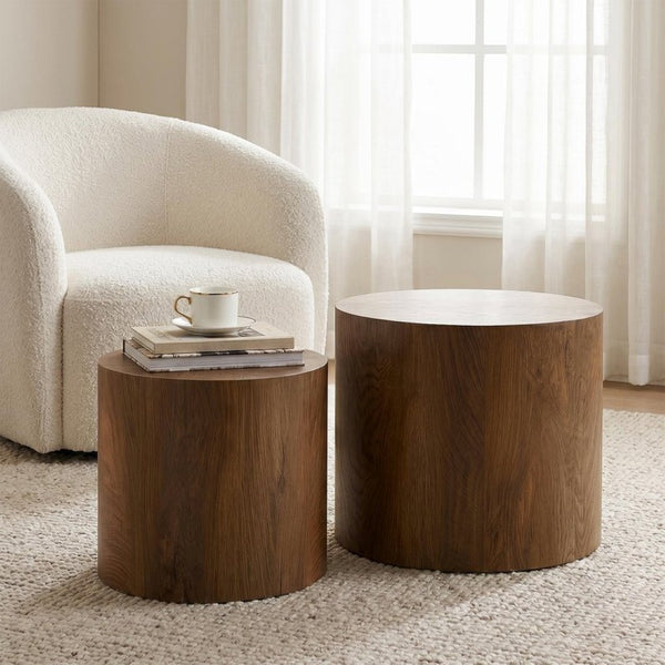 English Elm Nesting Coffee Tables Round Walnut Finish Mdf Set Assembly Free Modern Living Room Duo Walnut W3204P492523