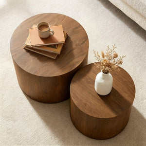 English Elm Nesting Coffee Tables Round Walnut Finish Mdf Set Assembly Free Modern Living Room Duo Walnut W3204P492523