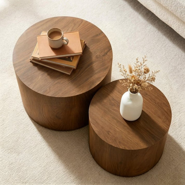English Elm Nesting Coffee Tables Round Walnut Finish Mdf Set Assembly Free Modern Living Room Duo Walnut W3204P492523