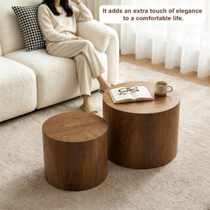 English Elm Nesting Coffee Tables Round Walnut Finish Mdf Set Assembly Free Modern Living Room Duo Walnut W3204P492523