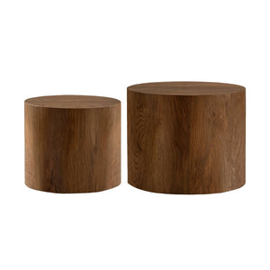 English Elm Nesting Coffee Tables Round Walnut Finish Mdf Set Assembly Free Modern Living Room Duo Walnut W3204P492523