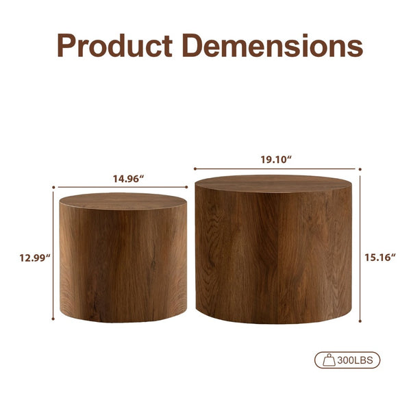 English Elm Nesting Coffee Tables Round Walnut Finish Mdf Set Assembly Free Modern Living Room Duo Walnut W3204P492523