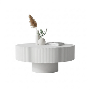 English Elm Round Fluted Pedestal Coffee Table Mid Century Modern Mdf Top for Compact Living Spaces W3204P492525